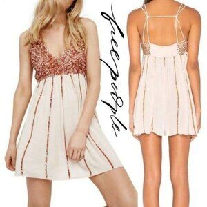 Free People Intimately Sequined Empire Waist Dress XS champagne gold sparkle